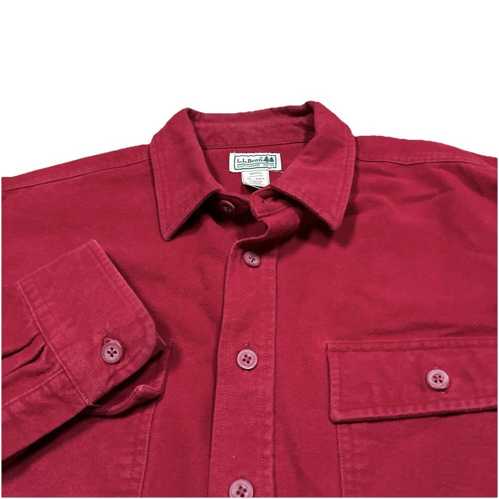 LL Bean Chamois Cloth Shirt Mens XLT Red Cotton Button Up Long Sleeve Workshirt